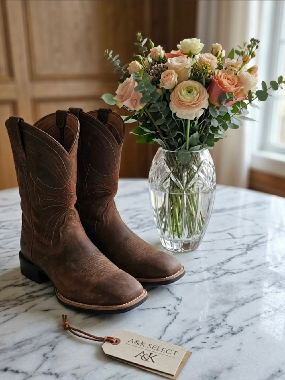 Ariat Men's Sport Wide Square Toe Western Boots in distressed brown.
